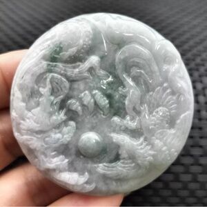 Intricate Dragon Phoenix Jade Medallion Pendant Necklace